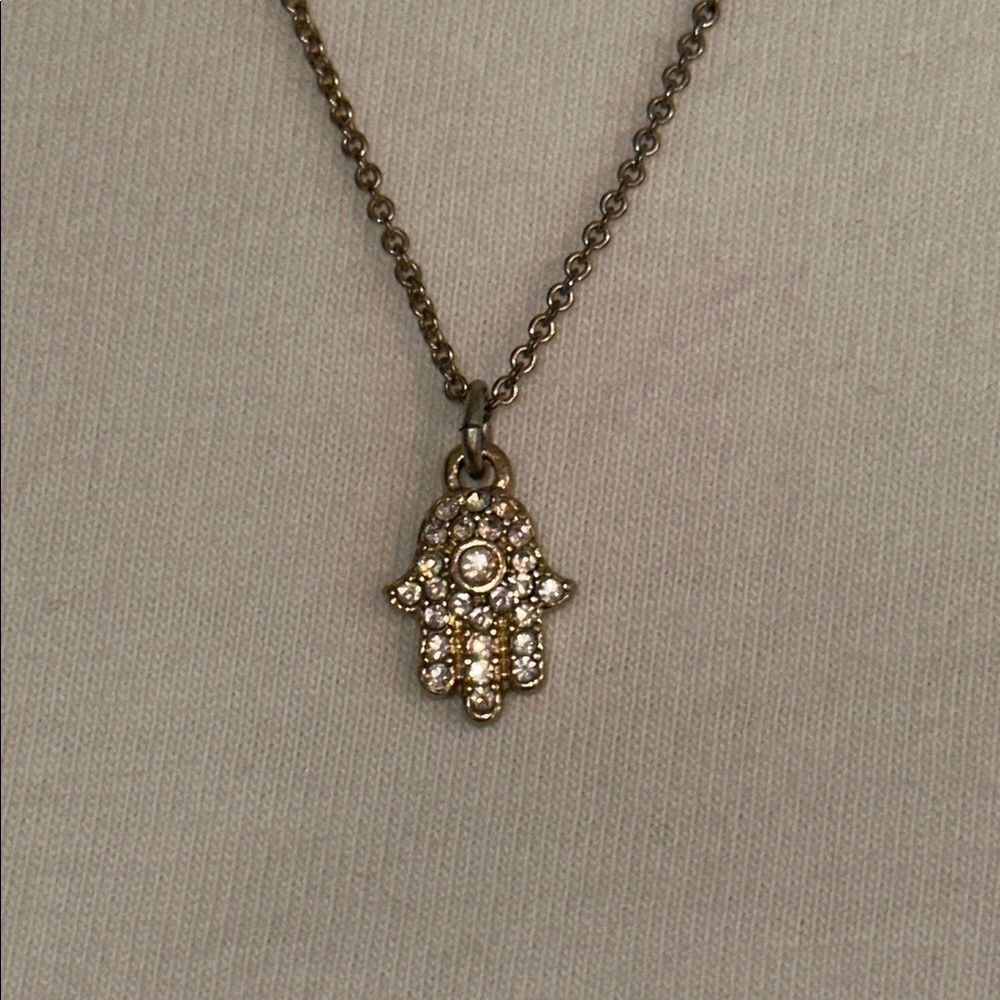 Gold Tone Rhinestone‎ Hamsa Pendant Necklace